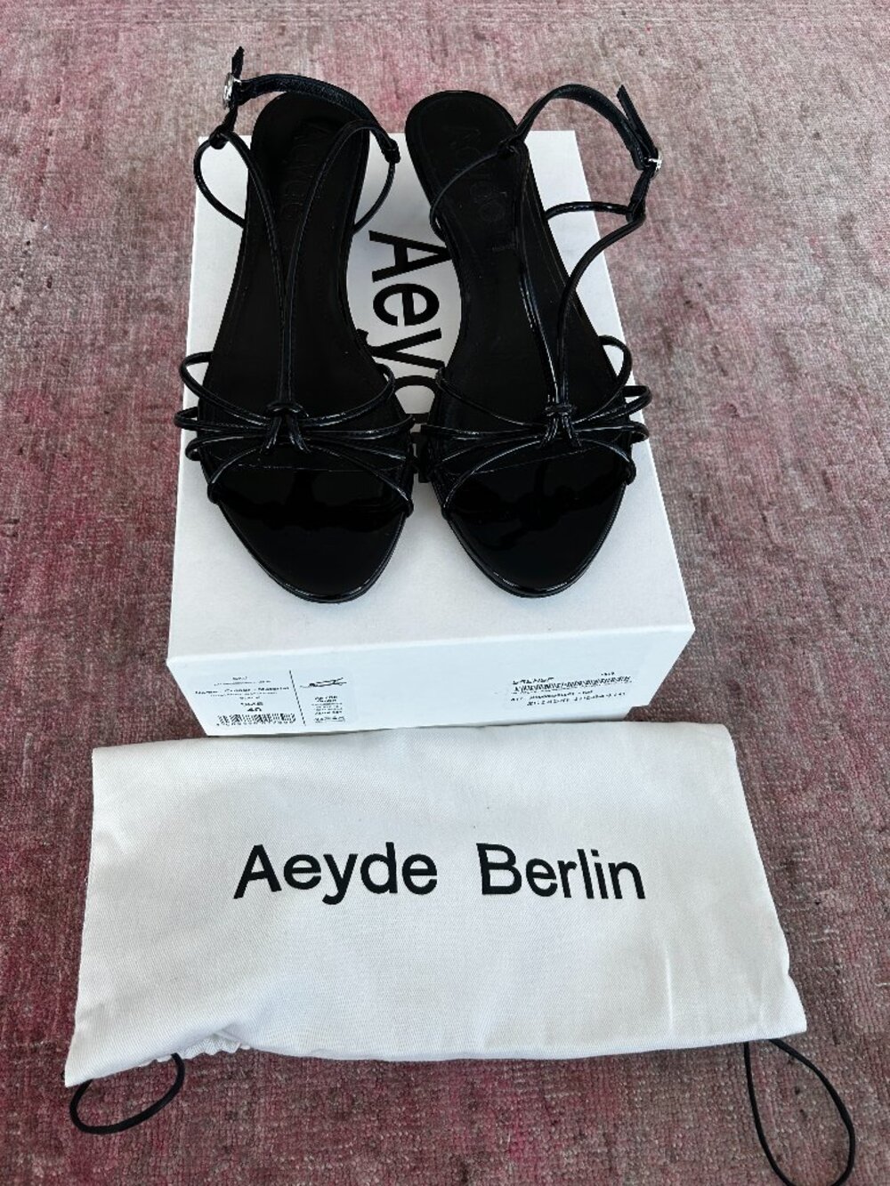Aeyde Amara Patent Calf Leather Strappy Kitten Heels Black Size 40